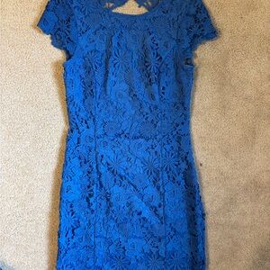 Lulu's Blue Flutter Sleeve Sheath Dress